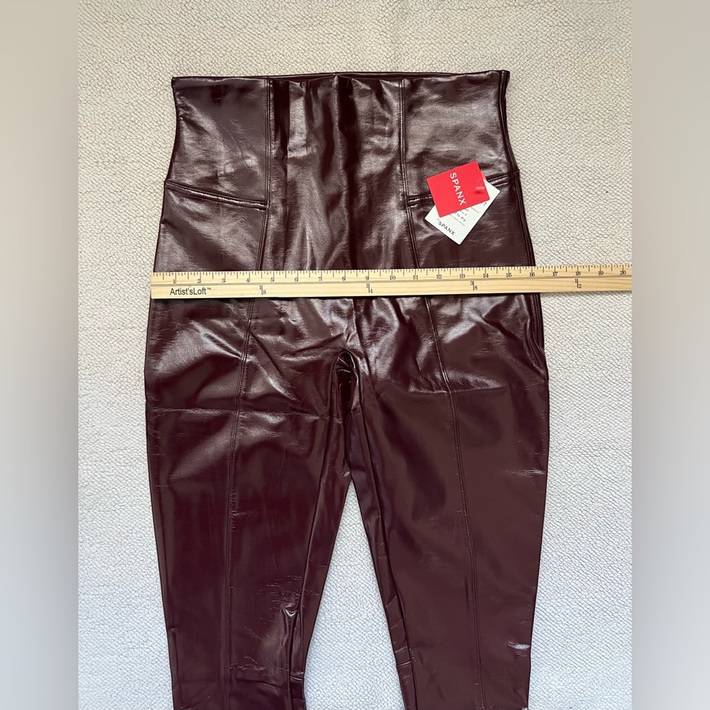 SPANX SHINY FAUX PATENT LEATHER LEGGINGS BURGUNDY/RUBY RED | Size: L - Picture 12 of 15